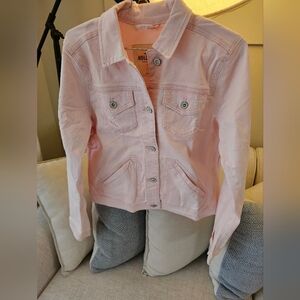 Hollister baby pink distressed denim jacket